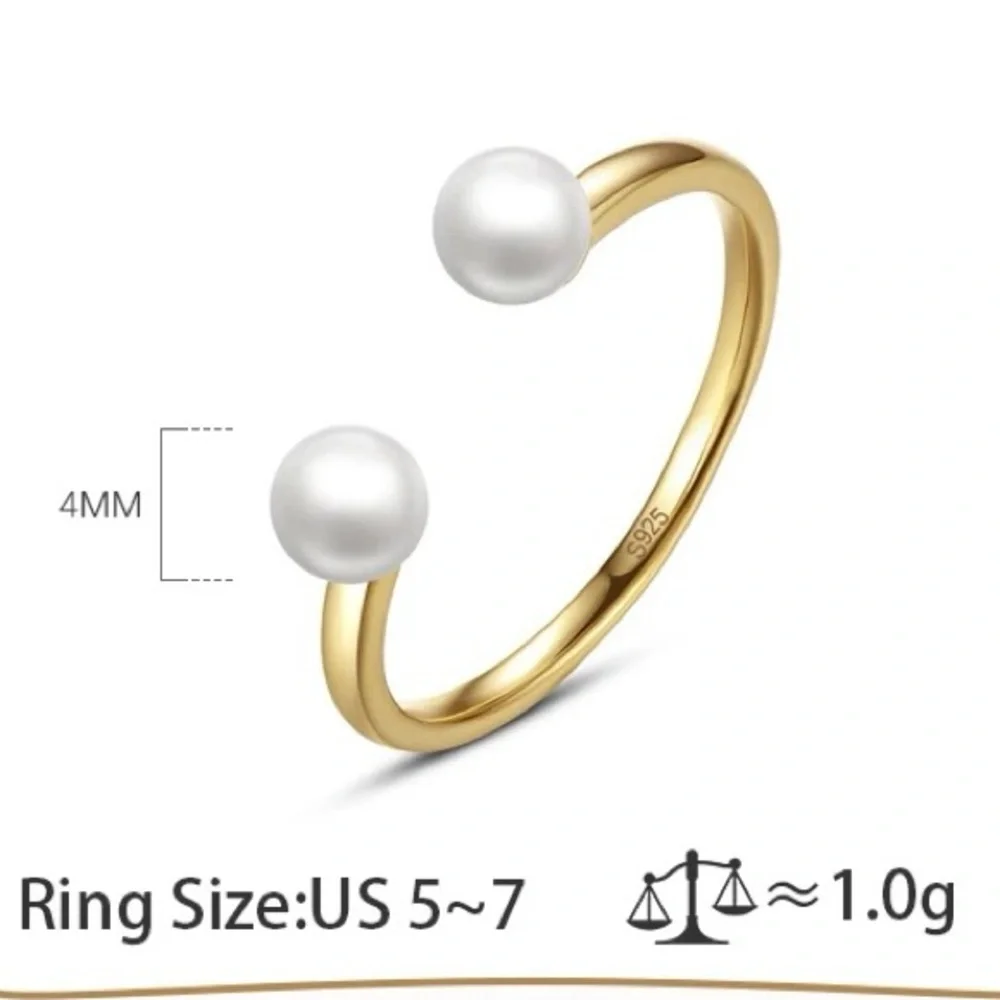 925 Sterling Silver Open Bypass Pearl Ring Adjustable Size 5-7 Minimalist